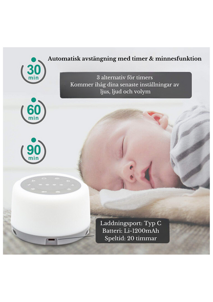 Intelligent Ångestreducerande Nattlampa med White Noise