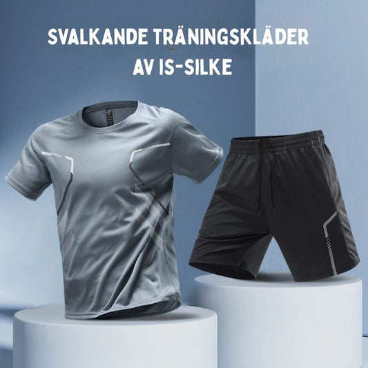 Träningskläder i svalkande is-silke t-shirt och shorts